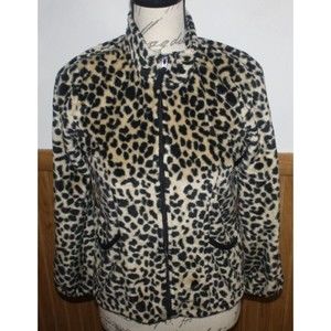 The Childrens Place Jacket Girls XL  Spotted  Leopard Cheetah Zip Tan Black GUC